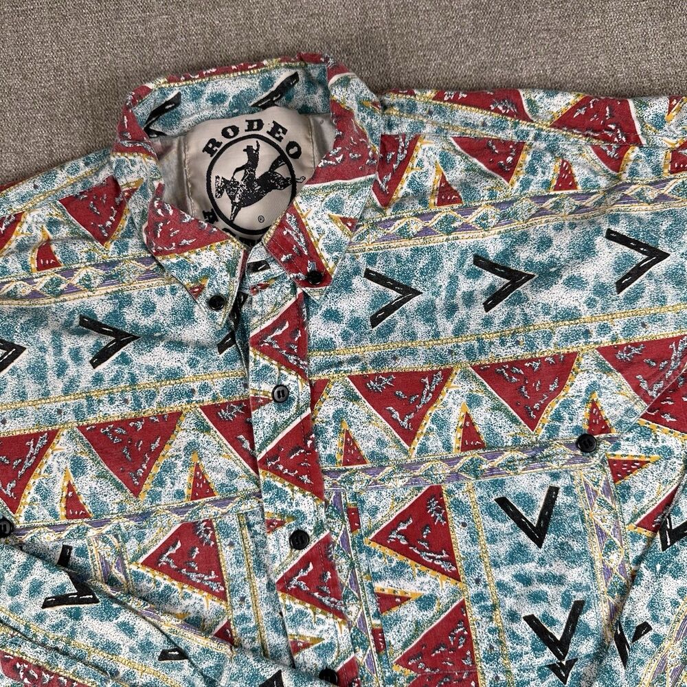 Rodeo Active Long Sleeve Shirt Aztec Geometric Western Flap Brushpopper Style XL
